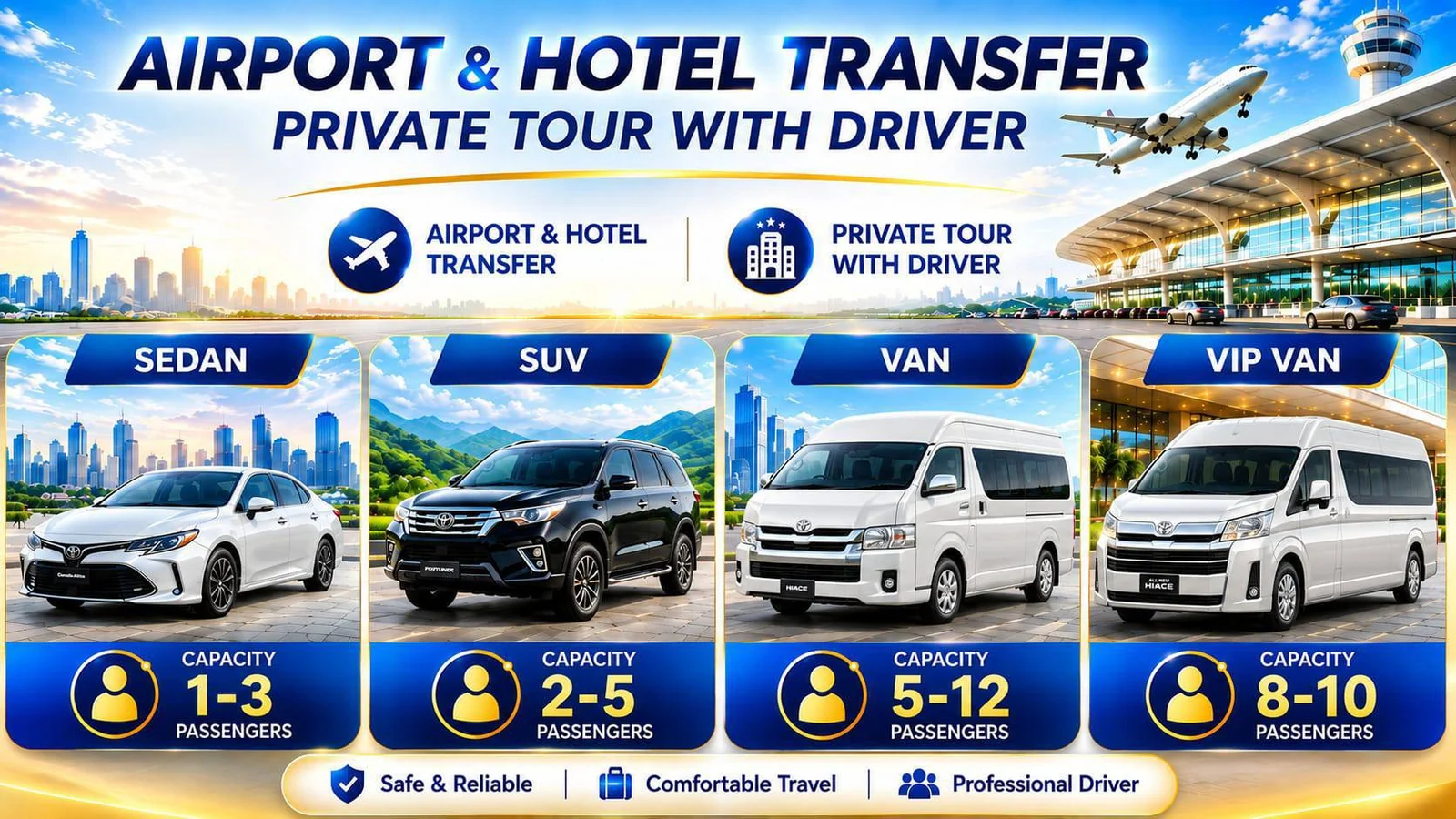 Airport and hotel transfer, private tour with driver — sedan, SUV, van and VIP van by OneDD Tour by KrishHoliday