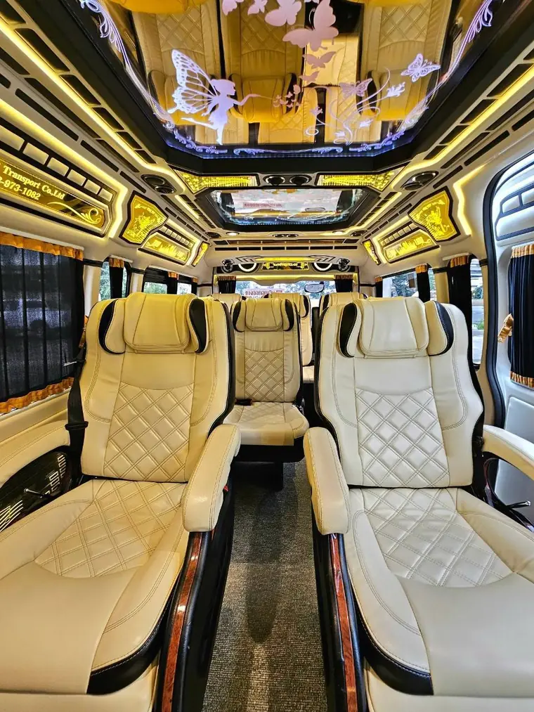 Premium leather cabin inside a OneDD Tour VIP van