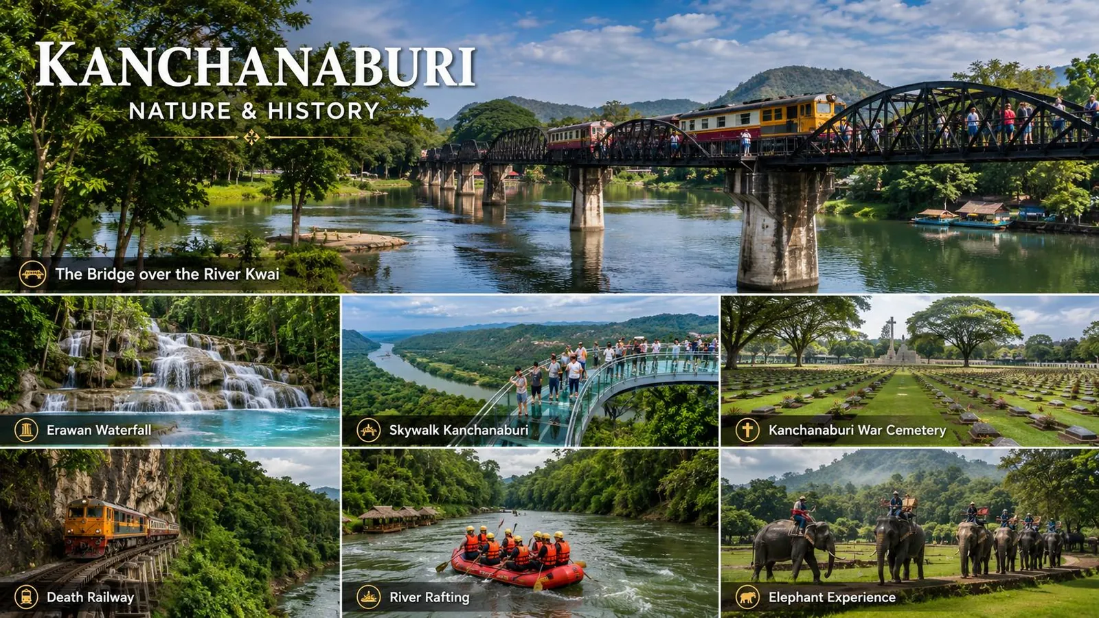 Private Kanchanaburi tour to the Bridge over the River Kwai and Erawan Waterfall with OneDD Tour